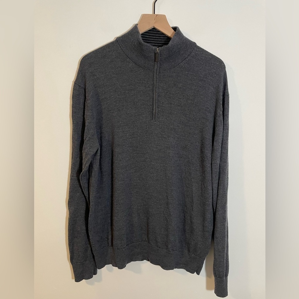 UNTUCKit Extra fine Merino Wool Gray Quarter Zip Pullover Size Extra Large